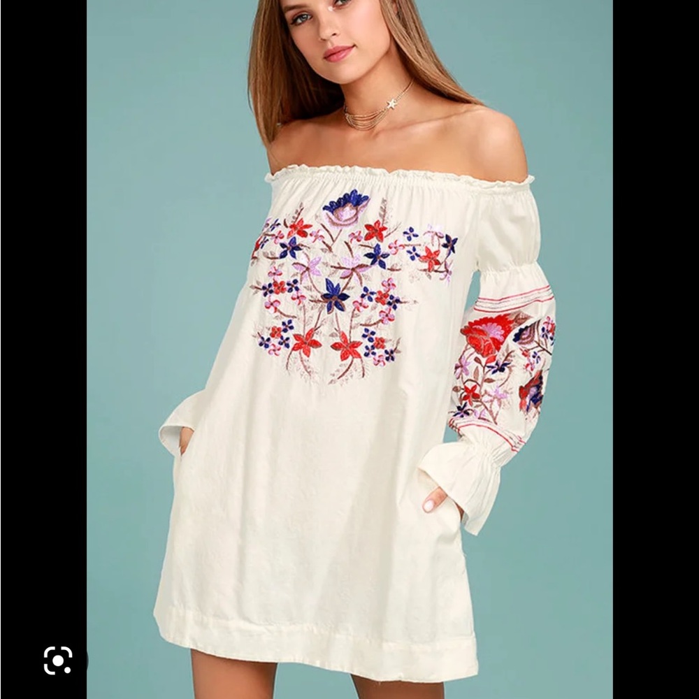 🔴LAST CHANCE 🔴 NWT S Free People Fleur Du Jour Cream Embroidered Dress